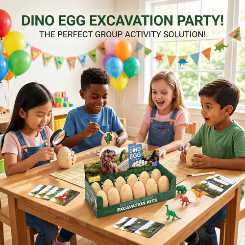 Miniatura 9 de Uregoio Kit de Excavación de 12 Huevos de Dinosaurio Juguetes para Niños, Kit de Excavación Sorpresa de Huevos de Dinosaurio con Lupa, Regalos