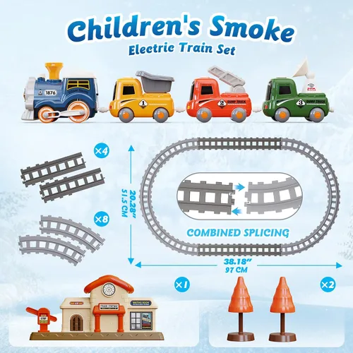 Miniatura 6 de Hot Bee Juego de tren para niños pequeños con vapor - Tren Choo Choo con luz y sonido, juego de tren eléctrico para niños de 2 a 4, juguetes de tren