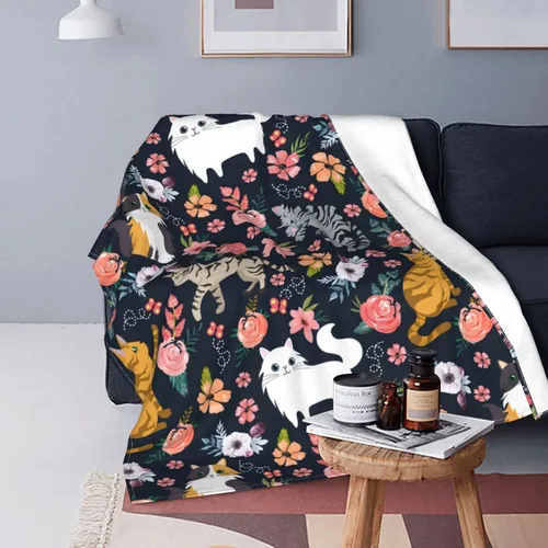 Miniatura 9 de Manta de flores de gato, suave, cálida, ligera, acogedora manta de felpa para cama, sofá, oficina, decoración de regalos para niños y mujeres, 50 x
