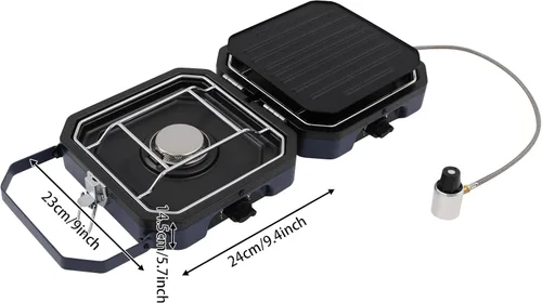 Miniatura 8 de Estufa plegable de propano de 2 quemadores, estufa portátil de doble quemador con sartén para cocinar al aire libre, portón trasero, picnic