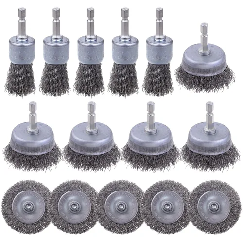 Miniatura 8 de Rocaris Juego de 6 ruedas de alambre de acero al carbono y cepillo para bolígrafo con vástago hexagonal de 1/4 pulgadas para eliminar el óxido