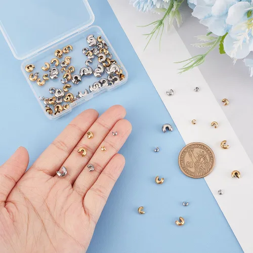 Miniatura 2 de UNICRAFTALE Alrededor de 200 piezas de cuentas de crimpado de 0.228 in, cuentas de engarce abiertas de acero inoxidable para hacer pulseras y joyas