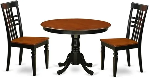 Miniatura 8 de East West Furniture HLLG5-BCH-W Juego de mesa de comedor moderno de 5 piezas, incluye una mesa redonda de madera con pedestal y 4 sillas de comedor