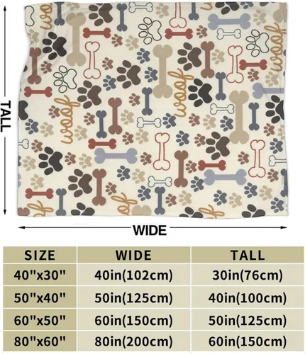 Miniatura 4 de Manta de Franela de Forro Polar con Estampado de Patas y Huesos de Perro, Mantas de Felpa Suave para Sofá, Sillón, Dormitorio, Regalo 50"X40