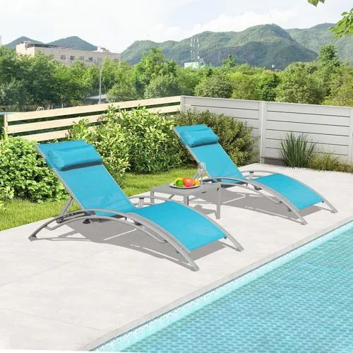 Miniatura 13 de domi outdoor living Domi - Juego de 2 sillas de salón de aluminio para exteriores con 5 posiciones ajustables, tumbona al aire libre para piscina