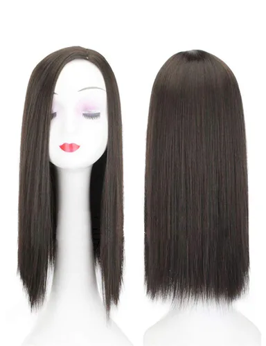 Toppers de pelo largo y lacio de 20 pulgadas para mujeres con separación izquierda, extensiones de cabello con clip para cabello fino, marrón negro