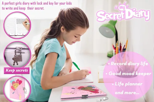 Miniatura 6 de Diario para niñas con cerradura para niños, GINMLYDA Diarios rosas lindos 18x13.5 cm 160 páginas Cuaderno secreto para niñas con cerradura y llave