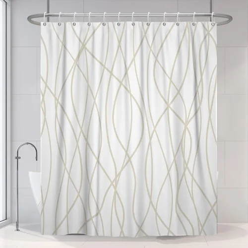 Miniatura 11 de Cortina de ducha pequeña a rayas gris claro degradado para baño, 36 x 72 pulgadas, juego de cortina de ducha geométrica para cabina de RV