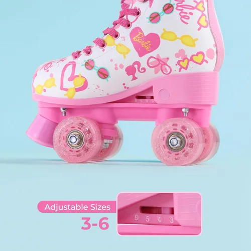 Miniatura 3 de Barbie Patines para niñas, tamaños ajustables 12-2, ruedas con purpurina, rodamientos ABEC 5, material de PVC duradero, forro de espuma