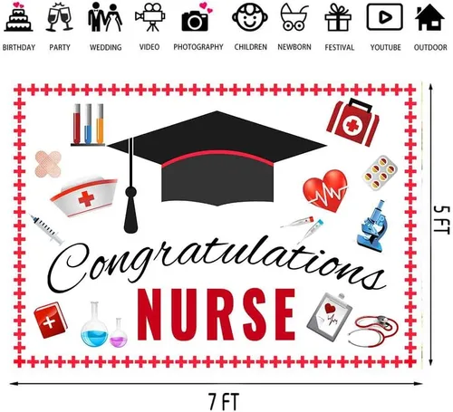 Miniatura 3 de Fondo de fiesta de enfermera, fondo de enfermería de graduación, hospital, enfermera, médico, fiesta, RN, escuela de medicina, suministros de fiesta