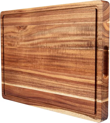 Miniatura 8 de Tabla de cortar XL, tabla de cortar de madera de acacia grande de 18 x 12 pulgadas para cocina, tabla de cortar de madera de grano de borde