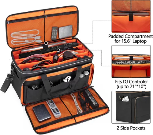 Miniatura 3 de Trunab Bolsa grande de viaje para archivos de cable de DJ con divisor interior desmontable y compartimento acolchado para laptop de 15.6 pulgadas