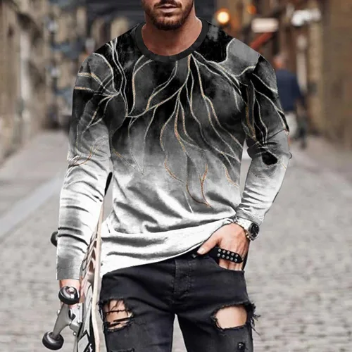 Miniatura 2 de Camisetas de diseñador para hombre, diseño de moda, estampado gráfico 3D, manga larga, casual, para entrenamiento, tallas grandes, para otoño