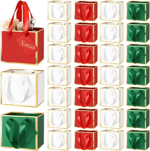 Miniatura 22 de Yeaqee 50 mini bolsas de regalo de papel de aluminio metálico con asas de 4 x 4.75 x 2.25 pulgadas, bolsa pequeña de agradecimiento de San Valentín