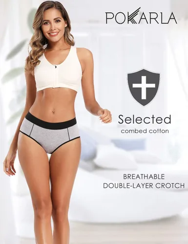 Miniatura 2 de POKARLA - Ropa interior elástica de algodón para mujer, pantaletas de cintura media-alta, paquete de 5