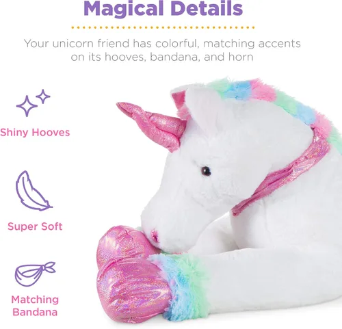 Miniatura 4 de Best Choice Products Unicornio de peluche extra grande de 52 pulgadas para niños, juguete de peluche de tamaño real con detalles de arcoíris, piel