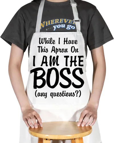 Miniatura 6 de G2TUP Delantal de cocina con texto en inglés «The Real Boss Apron While I Have This Apron On I Am The Boss», regalos de chef