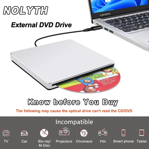 Miniatura 7 de USB C SuperDrive para Mac: Unidad externa de CD/DVD para portátil MacBook Apple Ranura Grabadora de CD Reproductor de DVD Plug and Play para PC
