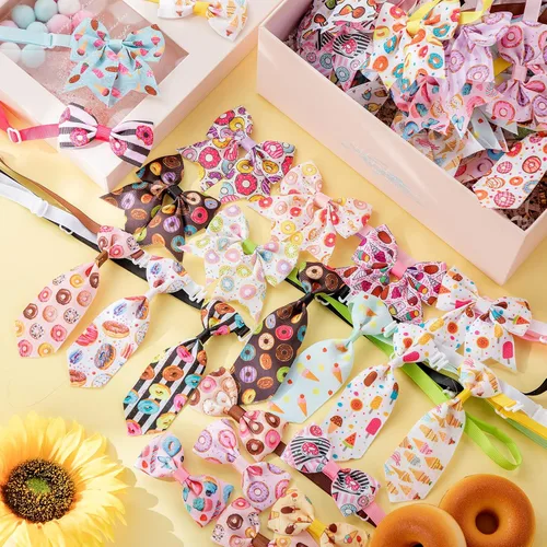 Miniatura 4 de Reginary El juego de 100 piezas de collar de corbatín para perro incluye 40 corbatas para perros y 30 corbatines para cachorros, 30 flores