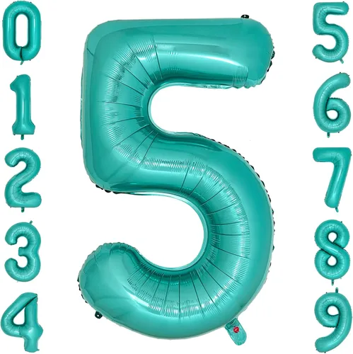 Miniatura 6 de Globos de color verde azulado con el número 0 de 40 pulgadas, globos grandes de papel de aluminio azul turquesa para mujer, decoraciones