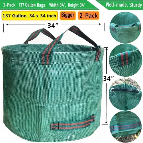 Miniatura 4 de Paquete de 2 bolsas profesionales de jardín de 137 galones, grandes (D34, H34 pulgadas) con guantes de jardinería, bolsa de hojas grandes, residuos