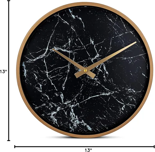 Miniatura 8 de Bernhard Products Reloj de pared moderno de 13 pulgadas, silencioso, silencioso, sin tictac, decorativo, elegante, aspecto de mármol negro y marco