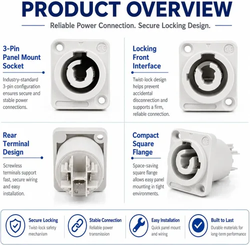 Miniatura 2 de Toronce - Conector macho de 3 pines AC Powercon conector azul/blanco con 14 Awg 1.5 pies PoweCable 20A/250V para pantalla LED de luz de escenario