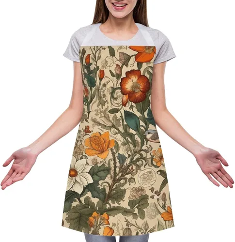 Miniatura 3 de Personalized Retro Pattern Adult Apron, Kitchen Cooking Aprons for Woman Man, Adjustable Bib Apron with Pocket for Baking, BBQ Crafting Outdoors