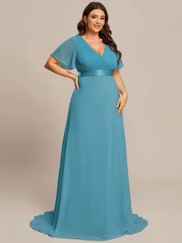 Miniatura 10 de Ever-Pretty Vestido formal para mujer, Navidad, Año Nuevo, cuello en V, gasa, talla grande, largo hasta el suelo, vestido de dama de honor