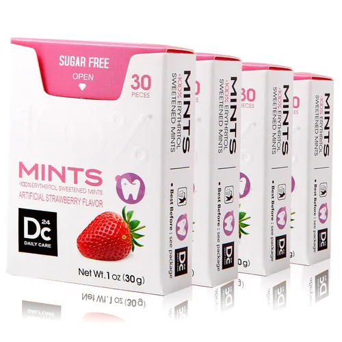 Miniatura 9 de DC24 DAILY CARE 100% menta de canela de eritritol, menta de aliento sin azúcar, bajo en calorías, sin aspartamo, keto, 30 unidades, paquete de 4