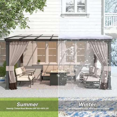 Miniatura 7 de Gotland Gazebo de 10 pies x 12 pies inclinado a la glorieta, gazebo 3 en 1 para exteriores con techo inclinado, kiosco montado en la pared