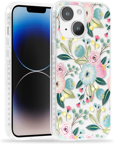 Miniatura 52 de SCORPIFY Funda para iPhone 13 con diseño floral de Nemophila azul, bonita funda transparente para teléfono con flores para mujeres y niñas