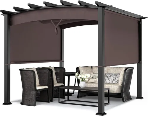 Miniatura 9 de Tangkula Estructura de sombra de patio al aire libre de 10 x 10 pies, pérgola de acero con persianas retráctiles, metal inoxidable para patio, patio