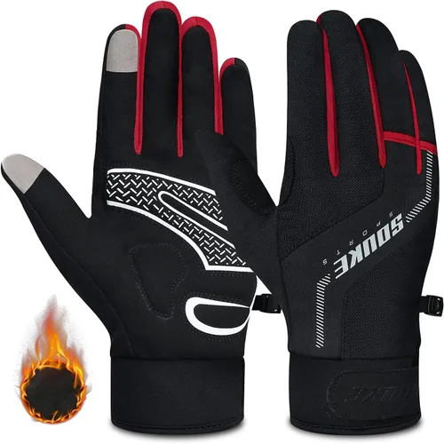 Souke Sports Winter Cycling Bike Gloves Padded Fleece-Liner Full Finger Bicycle Shock-Absorbing Anti-Slip Warm MTB Road Biking Gloves for MenWomen
