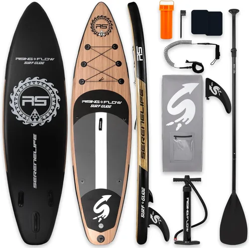 SereneLife Tabla de Paddle Inflable de Pie - Diseño Amplio y Estable, Cubierta Antideslizante para Adultos y Jóvenes con Accesorios Premium para