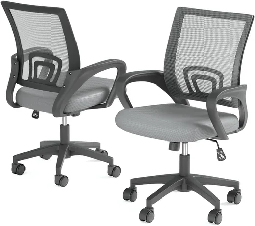 Miniatura 10 de Silla de oficina ergonómica, silla de escritorio de malla con respaldo medio, silla de computadora, color negro Soporte lumbar, modo oscilante