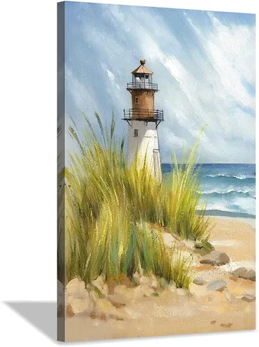 Miniatura 13 de Cuadro abstracto de playa para pared: camino de arena al océano con hierba marina pintura para dormitorio (16 x 12 x 1 panel)