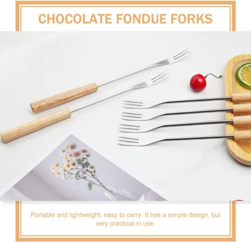 Miniatura 8 de CALLARON 12 tenedores para fondue de acero inoxidable, mango de madera, tenedor de chocolate, herramientas de fondue de queso, tenedores de fondue