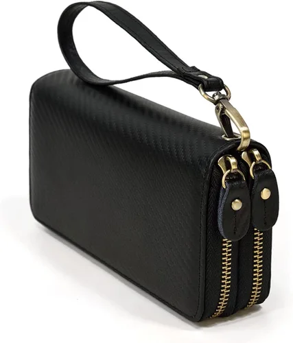 Bolso de mano grande de cuero largo para hombre, cartera de viaje, pasaporte, funda para teléfono celular, funda para tarjetas de crédito