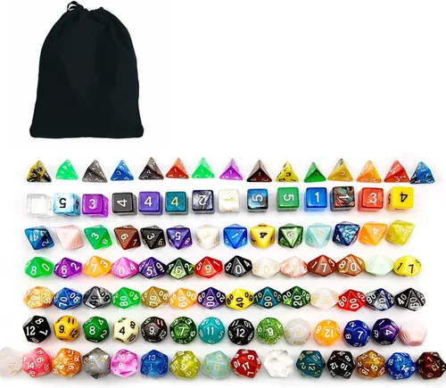 Bescon - Juego grande de dados poliédricos aleatorios, juego de dados DND de tamaño estándar, 100 unidades en una variedad de colores y efectos