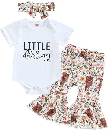 Miniatura 121 de Sejardin Ropa de verano para bebé y niña, recién nacida, manga corta, con letras, mameluco elástico con diadema