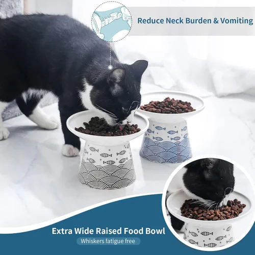 Miniatura 4 de Cuencos de cerámica extra anchos de 6.25 pulgadas para gatos, cuencos de comida y agua para gatos mayores grandes y perros pequeños, base elevada