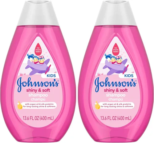 Johnson's Shiny & Soft - Champú para niños con aceite de argán y proteínas de seda, el lavado diario del cabello de los niños limpia suavemente y