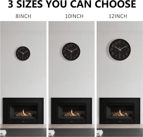 Miniatura 8 de Relojes de pared silenciosos que funcionan con pilas, 8 pulgadas, reloj de pared analógico con número de gran tamaño, esfera de reloj de vidrio