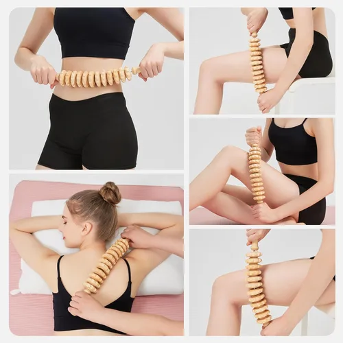 Miniatura 8 de Rodillo de masaje de madera para piernas y muslos, herramienta de mano para alivio muscular, drenaje linfático y escultura corporal, masajeador