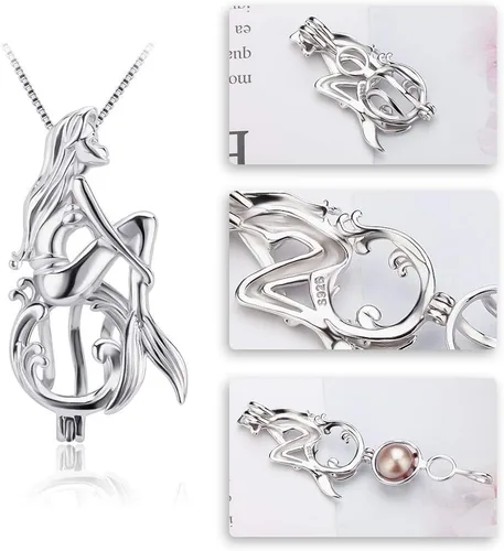 Miniatura 2 de Colgantes de Jaula de Sirena Encantada de Plata de Ley 925 Dijes de Manualidades para Collar Pulsera DIY Fabricación de Joyas
