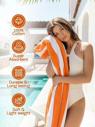 Miniatura 3 de Utopia Towels Paquete de 4 toallas de playa Cabana, juego de toallas de playa de algodón de gran tamaño de 30 x 60 pulgadas, textura suave hilado