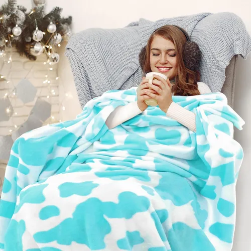 Miniatura 6 de Manta azul para sofá cama, regalos azules para mujeres, hombres y niños, forro polar suave cian, manta decorativa acogedora para dormitorio, sala