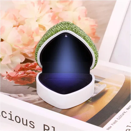 Miniatura 3 de Naimo Caja de anillo con forma de corazón de diamantes de imitación con luz LED, soporte de terciopelo para aretes, monedas, caja de joyería