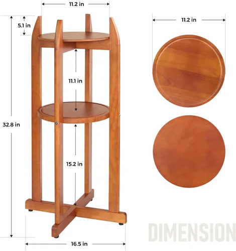 Miniatura 2 de Dispensador de agua de madera maciza natural (32.8 pulgadas de alto - 11.2 pulgadas de ancho) dispensador de bebidas con 2 estantes redondos